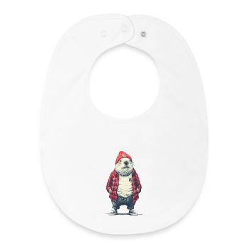 Castor en veste à carreaux rouges - Bavoir bébé bio - blanc - Devant