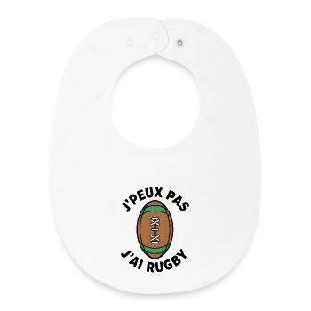 Retro Rugby Ball Green Brown - Baby Organic Bib - white - Front