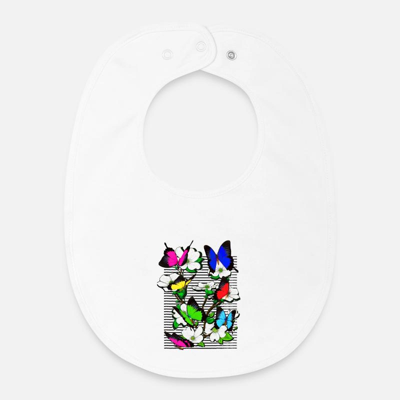 Papillon Papillon - papillon - bouquet de fleurs - Bavoir bébé bio - blanc