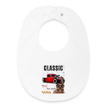 Vintage Red Hot Rod with Piston Art - Baby Organic Bib - white - Front