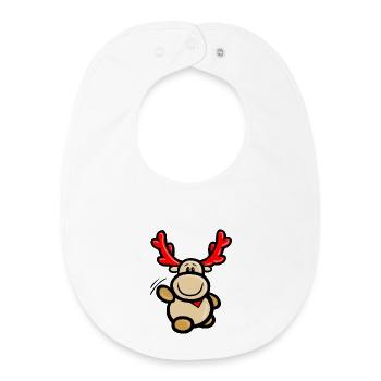 Le renne comique Elmondo salue joyeusement - Bavoir bébé bio - blanc - Devant