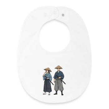 Samurai Duet in Kimono Ronin Pair - Baby Organic Bib - white - Front