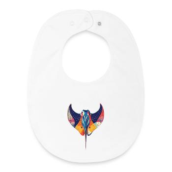 Motif de créatures marines illustrant une raie manta colorée - Bavoir bébé bio - blanc - Devant