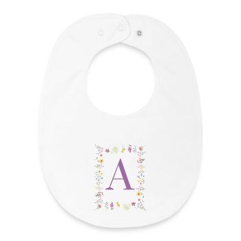 Initiale florale - Bavoir bébé bio - blanc - Devant