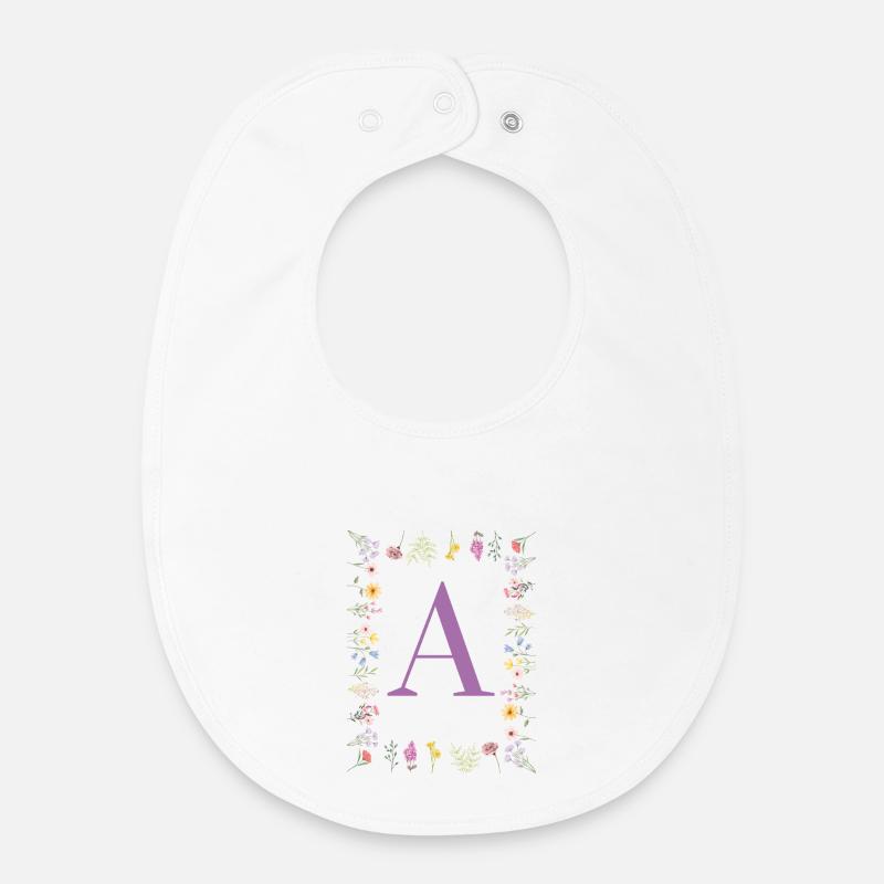 floral initial - Baby Organic Bib - white