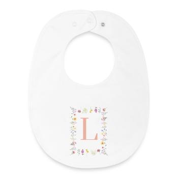 Initiales florales « L », lettres monogrammes - Bavoir bébé bio - blanc - Devant