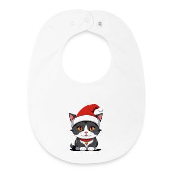 Chat Noël - Bavoir bébé bio - blanc - Devant