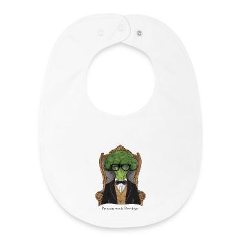 Protéines de prestige – Brocoli King en costume - Bavoir bébé bio - blanc - Devant