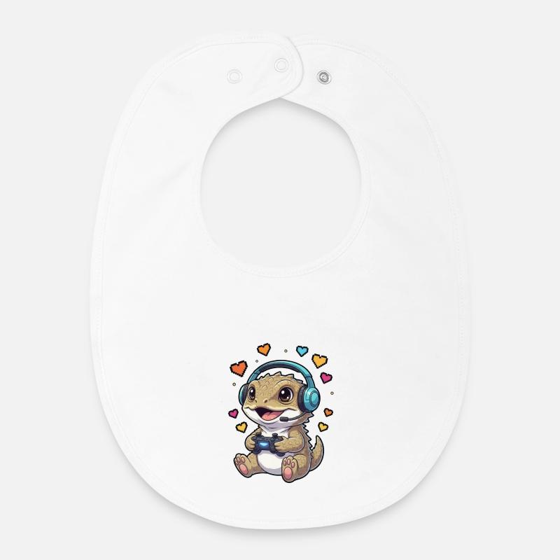 Gaming Gecko avec casque Batagame - Bavoir bébé bio - blanc