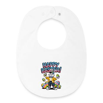 Happy Easter bunny with colorful eggs - Baby Organic Bib - white - Front