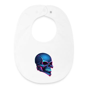 Neon Skull Blue Neon Lines - Baby Organic Bib - white - Front
