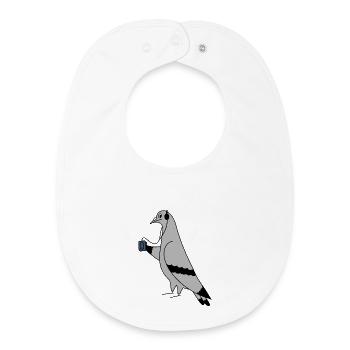 Pigeon with Headphones and Cassette Player – Urban - Baby Organic Bib - white - Front