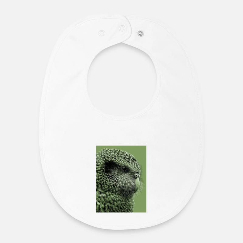 Illustration Kakapo en vert - Bavoir bébé bio - blanc