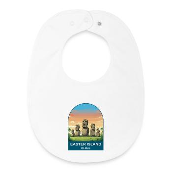 Affiche de voyage vintage Moai de l’île de Pâques au Chili - Bavoir bébé bio - blanc - Devant