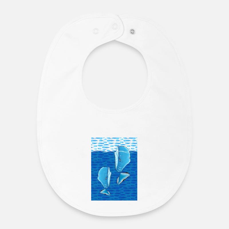 Baleines - Bavoir bébé bio - blanc