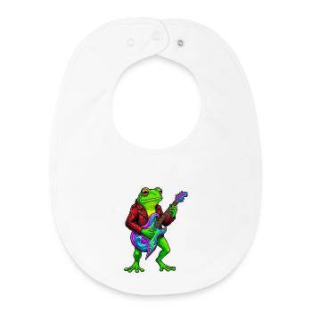 Frog with jacket and neon electric guitar - Baby Organic Bib - white - Front