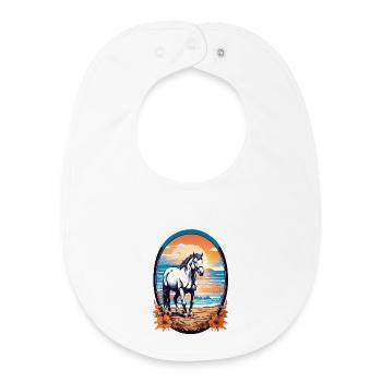 Horse on the beach - Baby Organic Bib - white - Front
