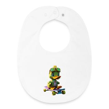Skater Duck Hero on Skateboard - Baby Organic Bib - white - Front