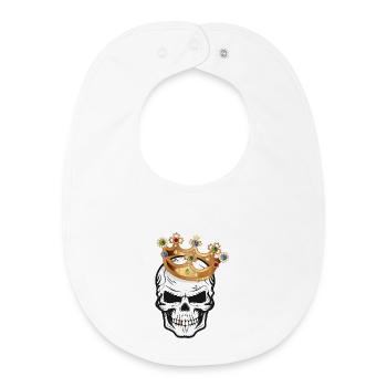 Skull,Skull,Skull with Crown and Gold Tooth - Baby Organic Bib - white - Front
