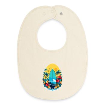 Stylish surfboard - Baby Organic Bib - soft Ecru - Front