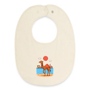 Tunisia Desert Adventure – Camel and Sahara - Baby Organic Bib - soft Ecru - Front