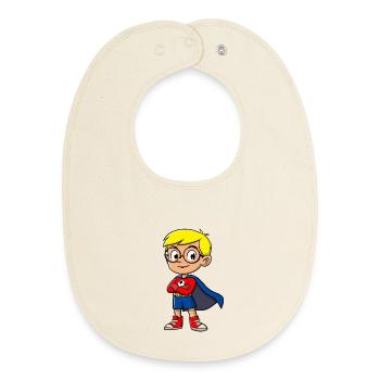 Petit super-héros avec des lunettes - Bavoir bébé bio - écru doux - Devant