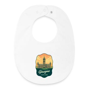 Glasgow Scotland Retro Sunset Travel Badge - Baby Organic Bib - white - Front