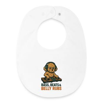 DJ Maltipoo: Bass, Beats & Belly Rubs Retro Design - Baby Organic Bib - white - Front