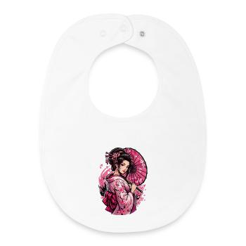 Geisha Kirschblüten Kimono - Baby Organic Lätzchen - Weiß - Vorne