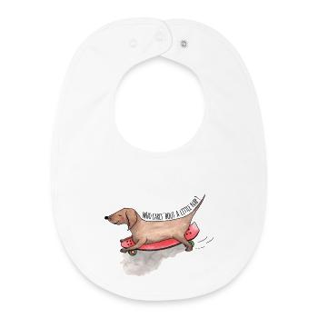 Dackel Longboard Hunde Schläfchen - Baby Organic Lätzchen - Weiß - Vorne