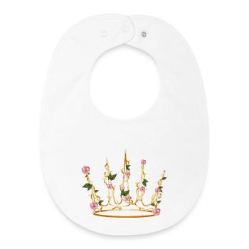 zarte Dornröschen Krone aus Rosenblüten & Blätter - Baby Organic Lätzchen - Weiß - Vorne
