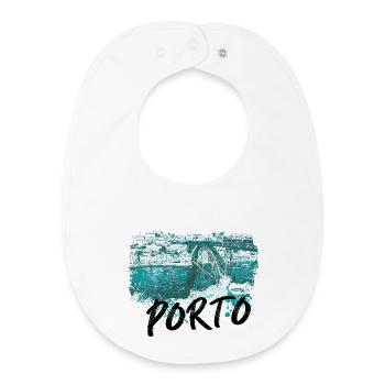 Pont D. Luis Porto, illustration en bleu, Douro - Bavoir bébé bio - blanc - Devant