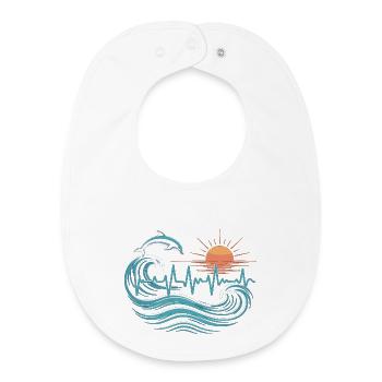Sea Heart Line Shirt – Dolphin & Waves Motif - Baby Organic Bib - white - Front
