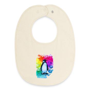 Colorful Penguin Watercolor - Baby Organic Bib - soft Ecru - Front