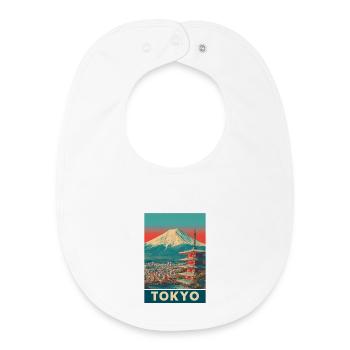 Tokyo Retro Mt Fuji Pagoda - Baby Organic Bib - white - Front
