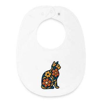 Flower cat in midnight blue - Baby Organic Bib - white - Front