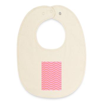 Stripe Wave Pattern - Pink Customizable - Baby Organic Bib - soft Ecru - Front
