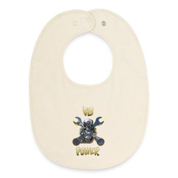 Moteur v8 Power Gold - Bavoir bébé bio - écru doux - Devant