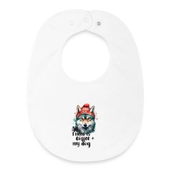 Coffee and dog in winter hat - Baby Organic Bib - white - Front