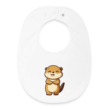 Loutre mignonne et heureuse dans le style dessin animé - Adorable A - Bavoir bébé bio - blanc - Devant