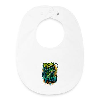 Born to Fish – Fish on the Hook Design - Baby Organic Bib - white - Front