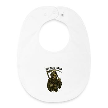 Old school mower – SEE YOU SOON - Baby Organic Bib - white - Front