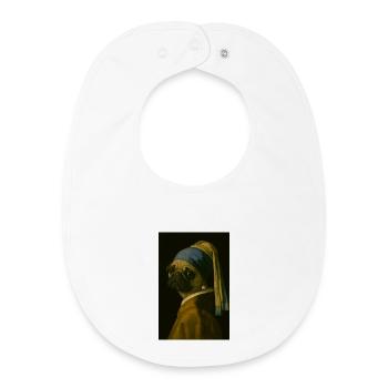 Pug mit Perlenohrring im Mona-Lisa Stil - Baby Organic Lätzchen - Weiß - Vorne