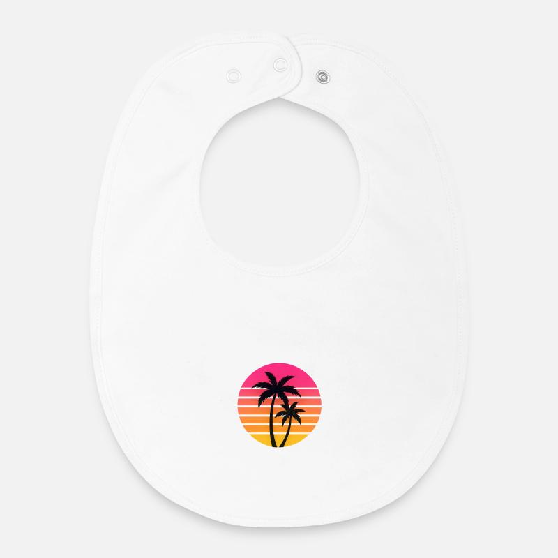 Coucher de soleil palmiers Silhouette Retro - Bavoir bébé bio - blanc