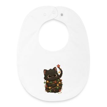 Kätzchen mit Lichterkette Katze Weihnachtsmotiv - Baby Organic Lätzchen - Weiß - Vorne