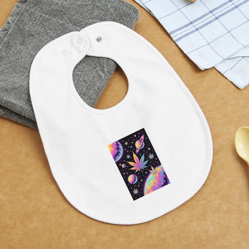 Psychedelic Space Cannabis Pattern Baby Organic Bib