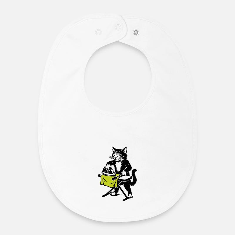 Chat à repasser : Chat farceur de la maison - Bavoir bébé bio - blanc
