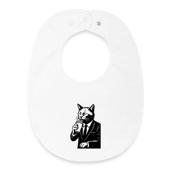 Cat in a suit drinks coffee - Baby Organic Bib - white - Front