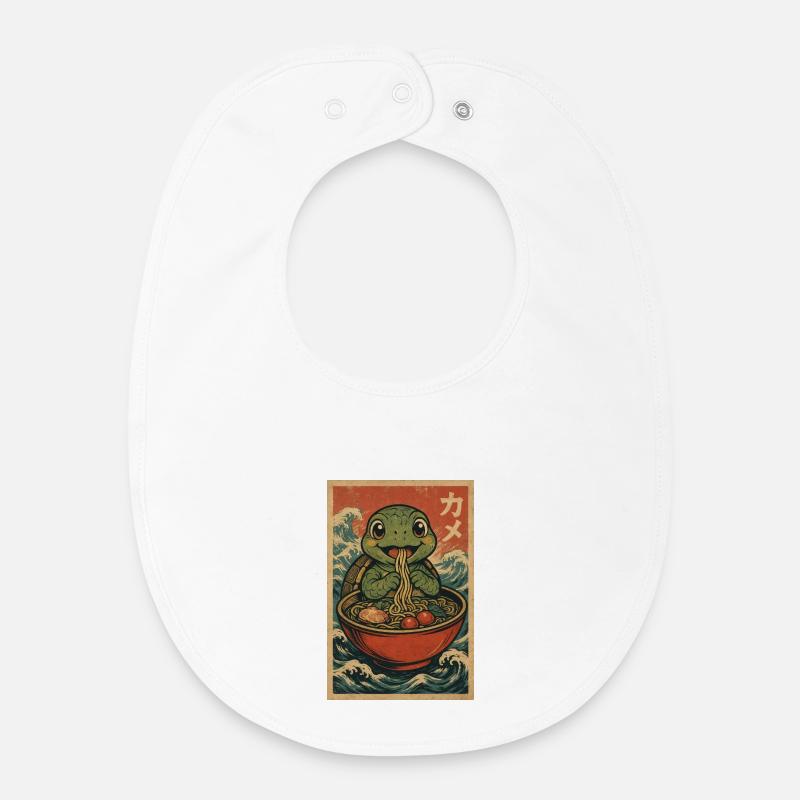 Kame Ramen Vintage Wave - Bavoir bébé bio - blanc