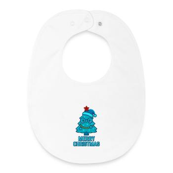 Blue cartoon Christmas tree with glasses - Baby Organic Bib - white - Front